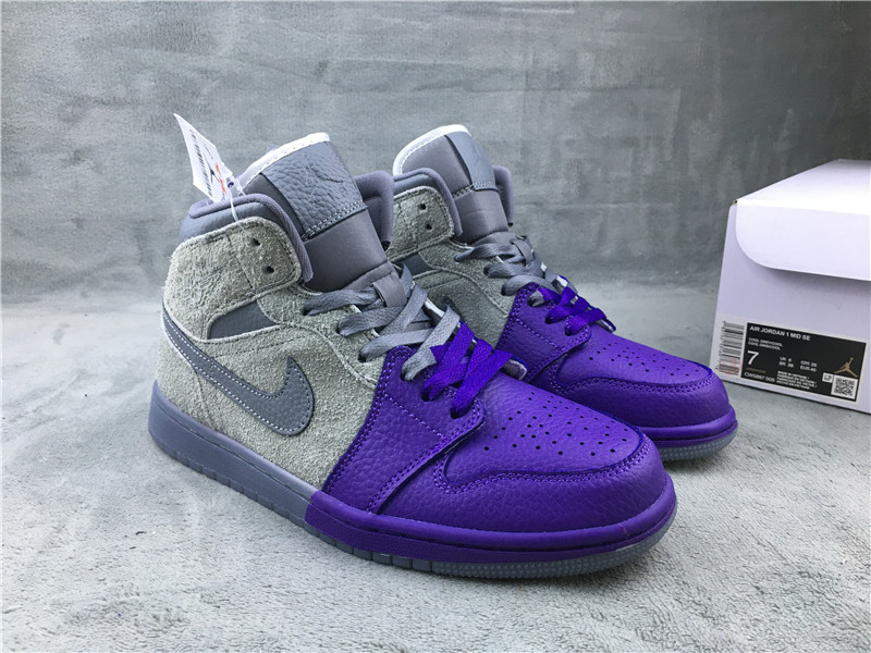 2020 Women Sheila Rashid x Air Jordan 1 Mid Purple Grey Shoes - Click Image to Close